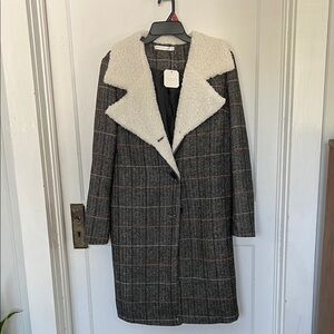 Altar'd State Gray Plaid Teddy Jacket with Cream Collar